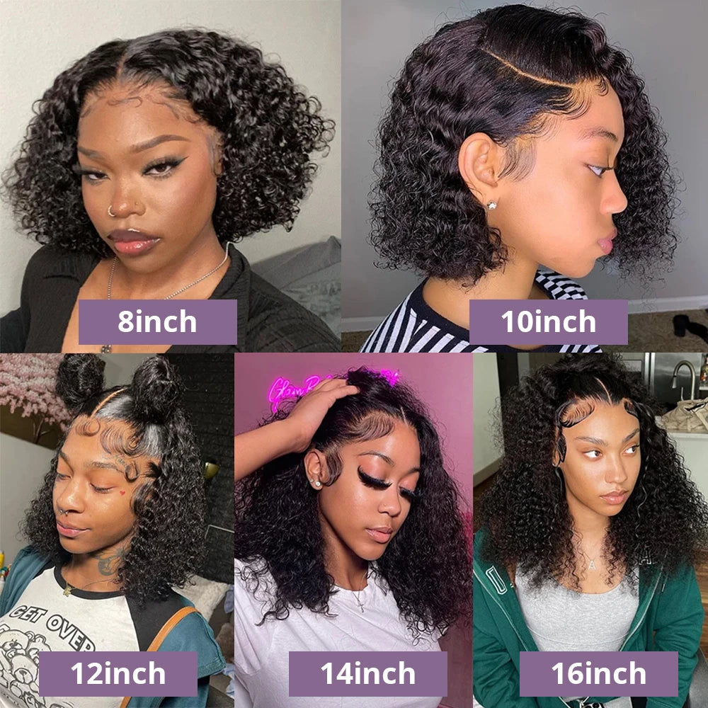 Glue Water Wave 13x4 Bob Wigs Curly 7x5 Glueless Wig Human Hair Lace Frontal Wigs