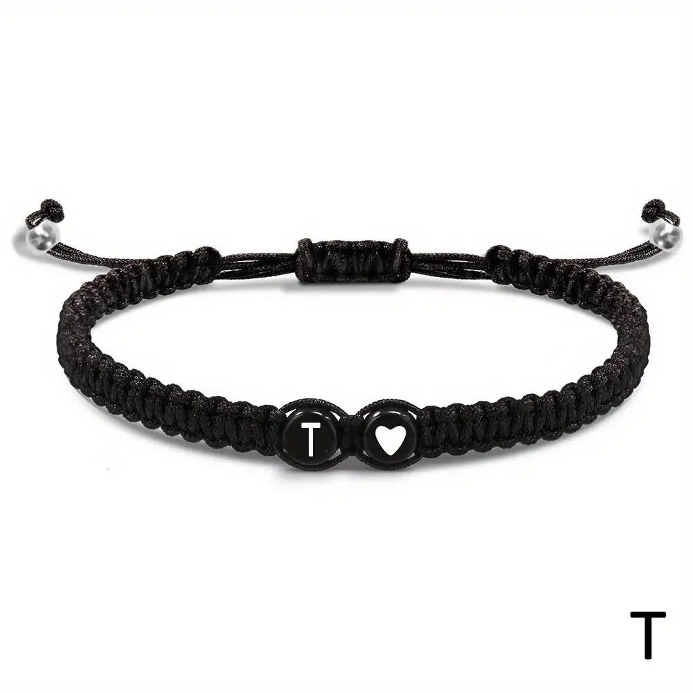 26 Letters Initial Heart Bracelets Adjustable A-Z Name For Women Men Friendship