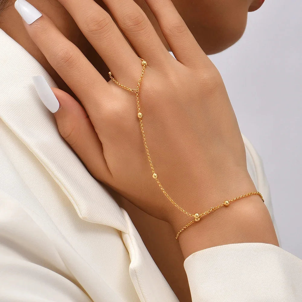 Hand Chain Bracelet Ring Gold