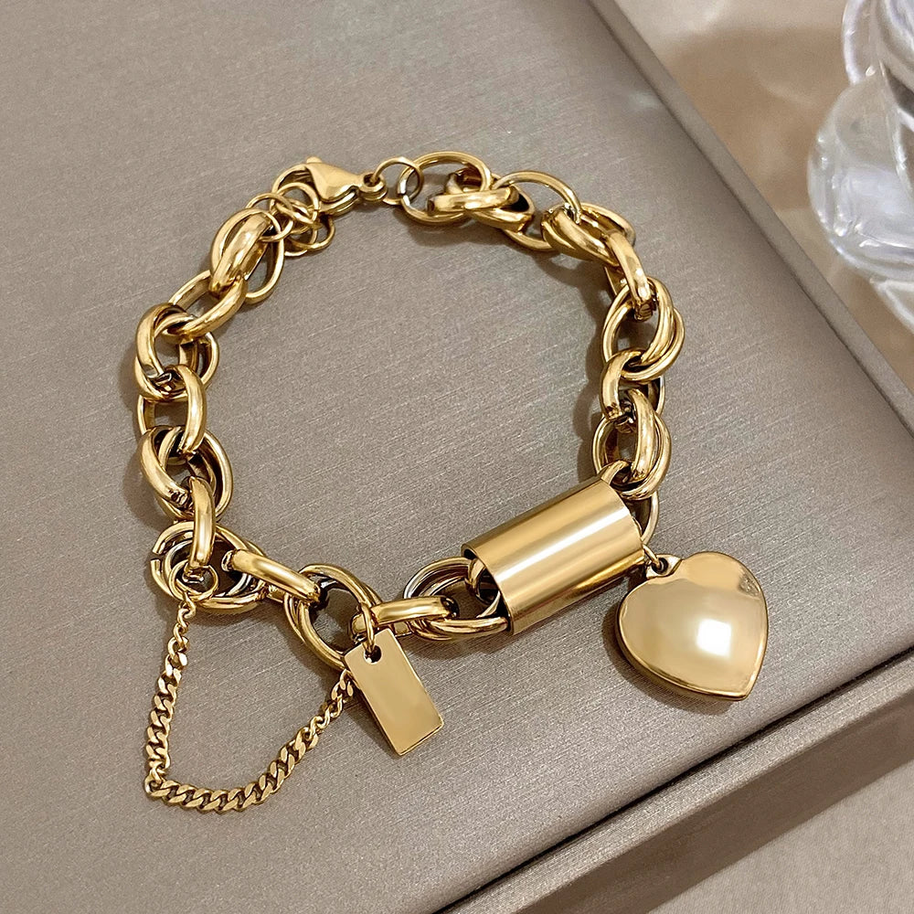 Stainless Steel Charm Bracelet Gold