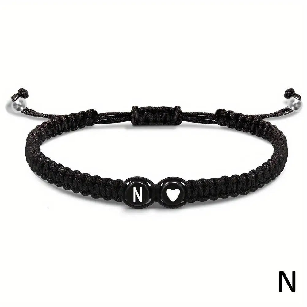 26 Letters Initial Heart Bracelets Adjustable A-Z Name For Women Men Friendship