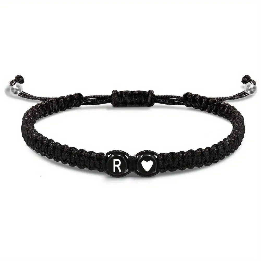 26 Letters Initial Heart Bracelets Adjustable A-Z Name For Women Men Friendship