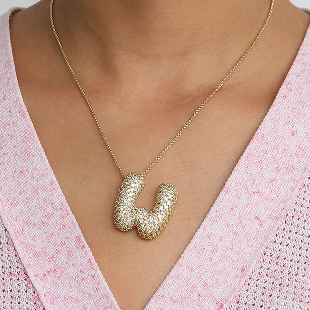 A-Z Letters Necklace Women Men Stainless Steel Chain Alphabet Gold