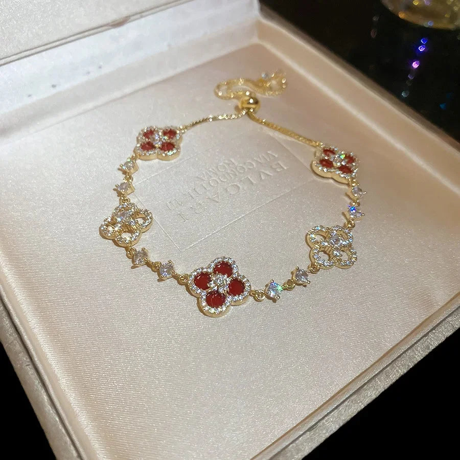 Pink Mother-of-Pearl Four-Leaf Clover Bracelet