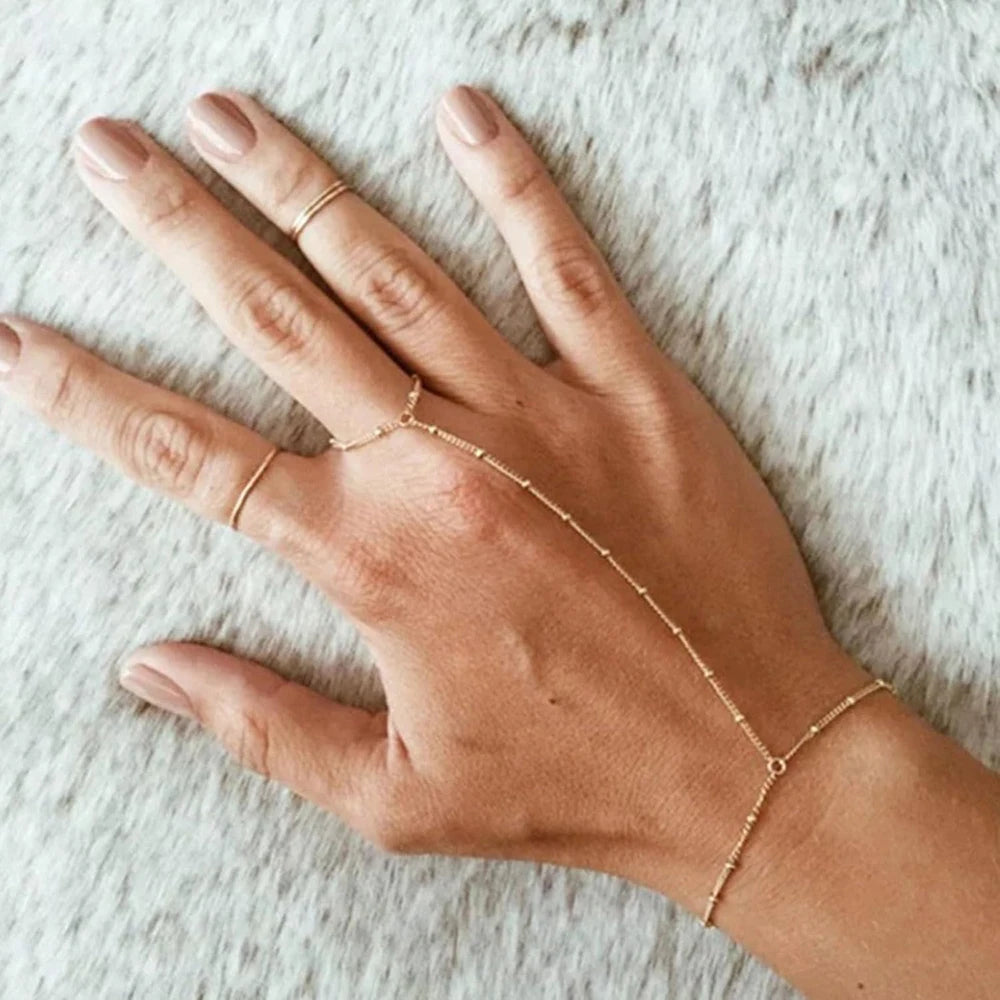 Hand Chain Bracelet Ring Gold
