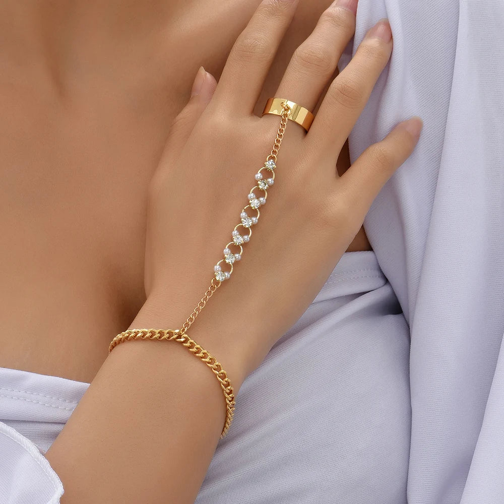 Hand Chain Bracelet Ring Gold