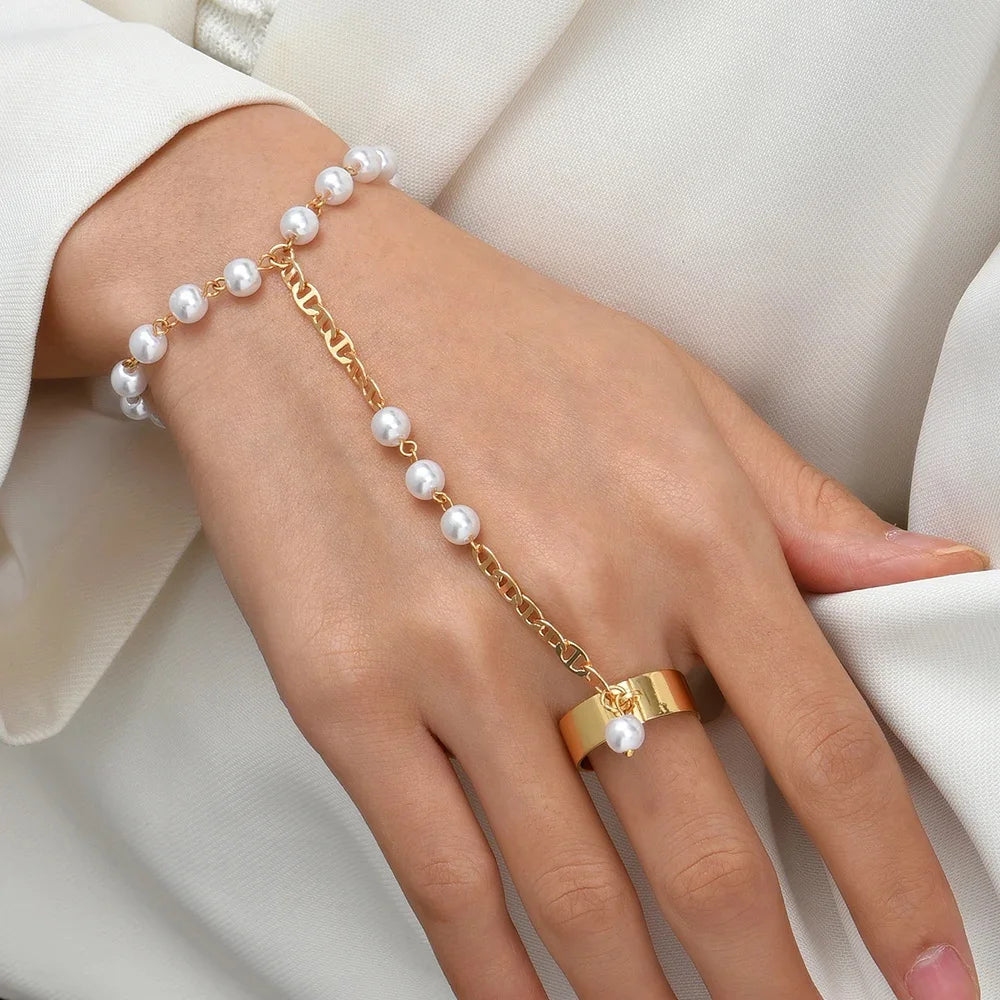 Hand Chain Bracelet Ring Gold