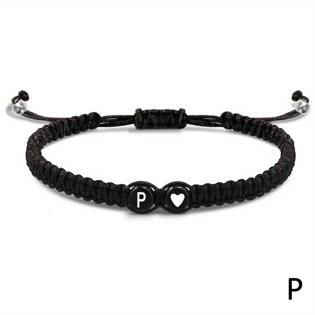 26 Letters Initial Heart Bracelets Adjustable A-Z Name For Women Men Friendship