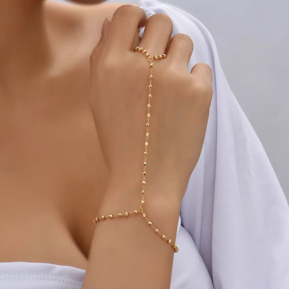 Hand Chain Bracelet Ring Gold