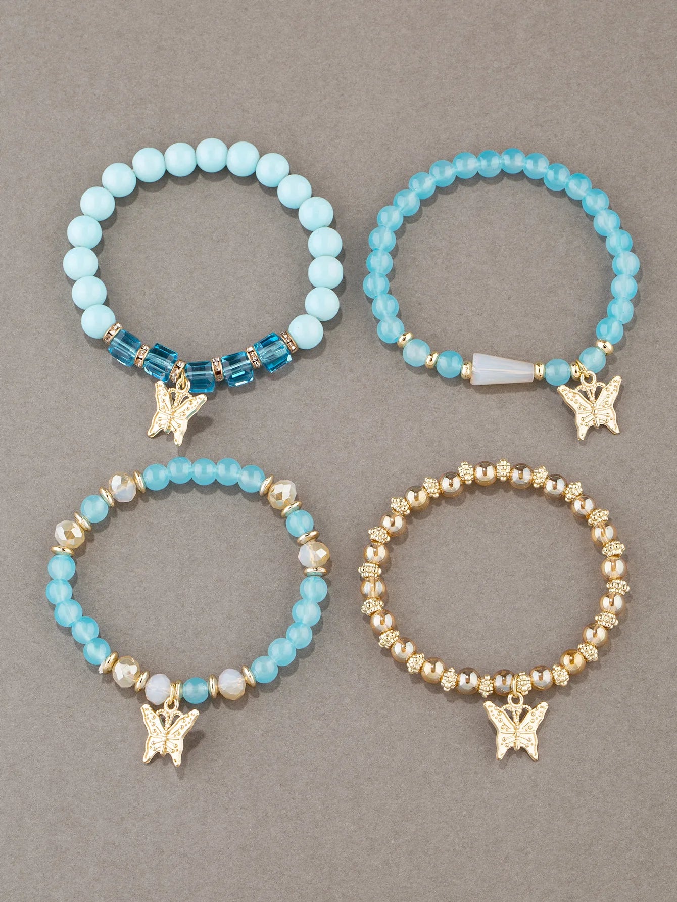 4Pcs Trendy Butterfly Beaded Bracelet Set For Women