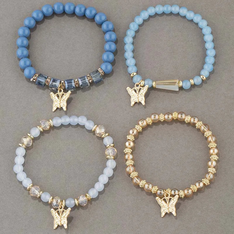 4Pcs Trendy Butterfly Beaded Bracelet Set For Women