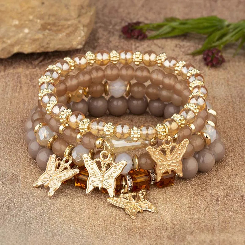 4Pcs Trendy Butterfly Beaded Bracelet Set For Women