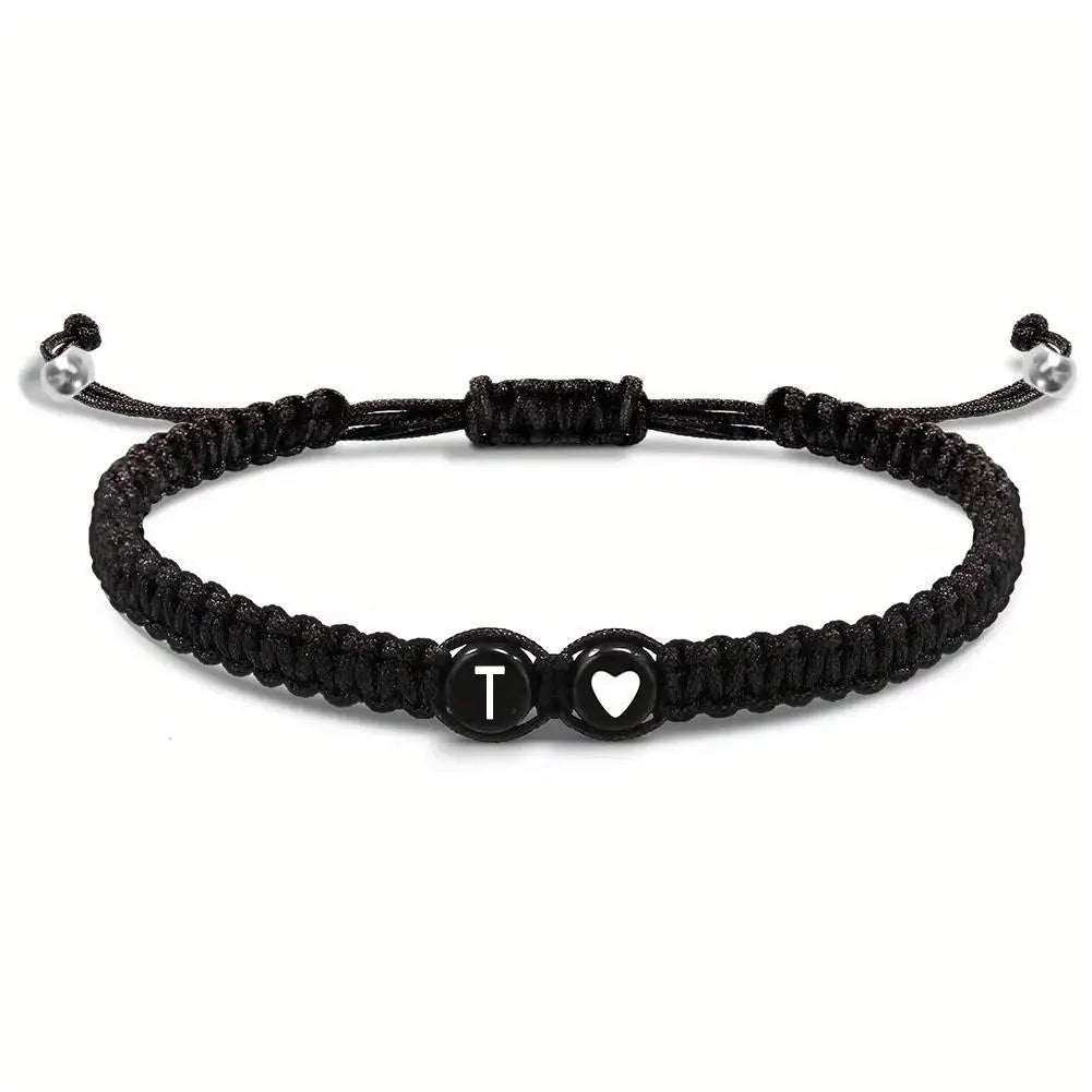 26 Letters Initial Heart Bracelets Adjustable A-Z Name For Women Men Friendship