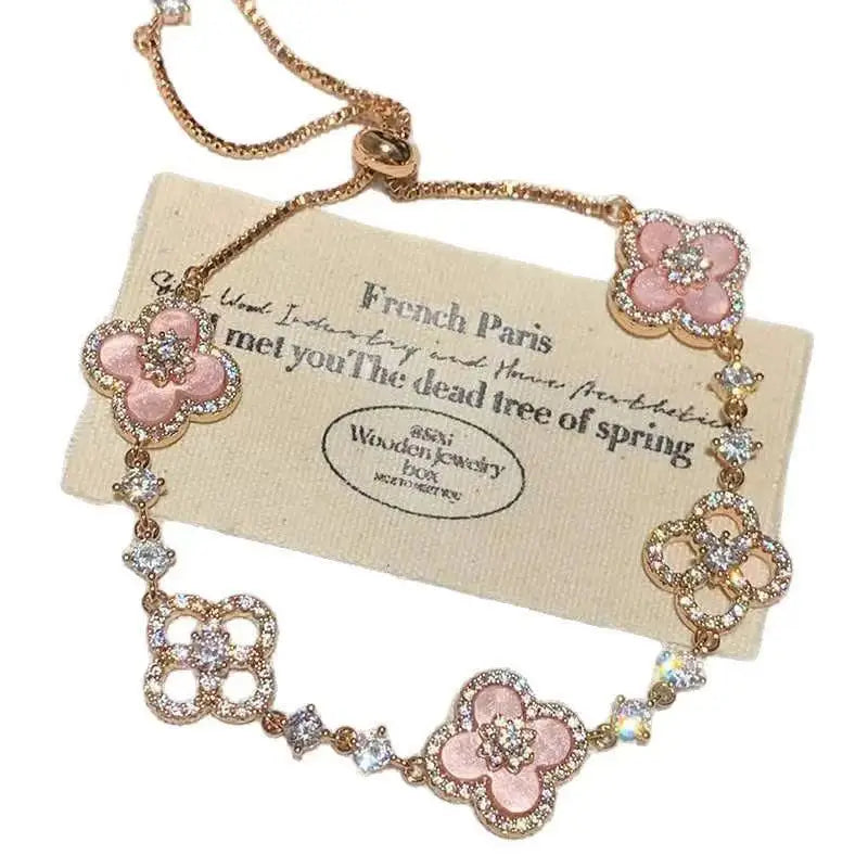 Pink Mother-of-Pearl Four-Leaf Clover Bracelet