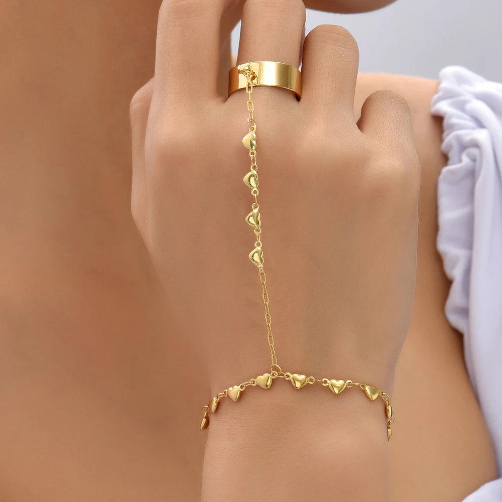 Hand Chain Bracelet Ring Gold