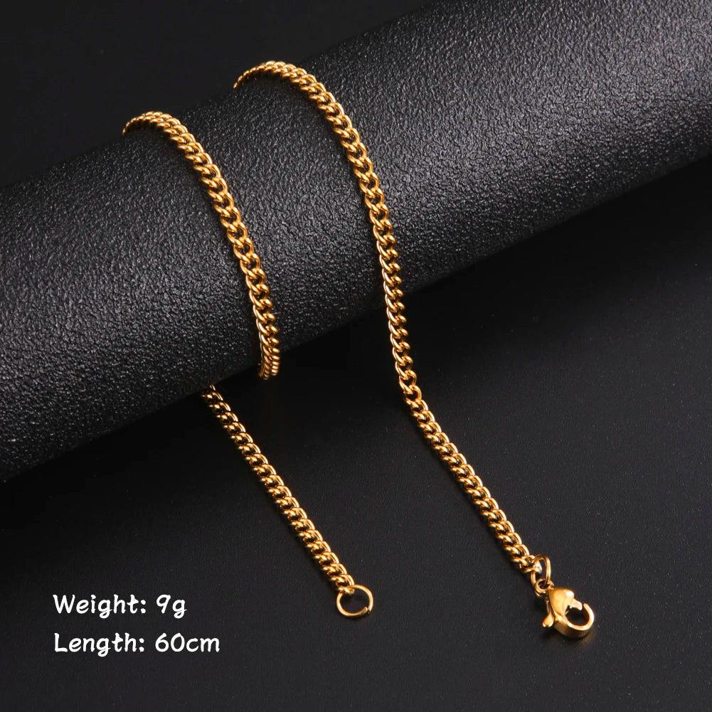 60cm Long Box Chain Necklace Men Stainless Steel Black Gold Color Link Chains