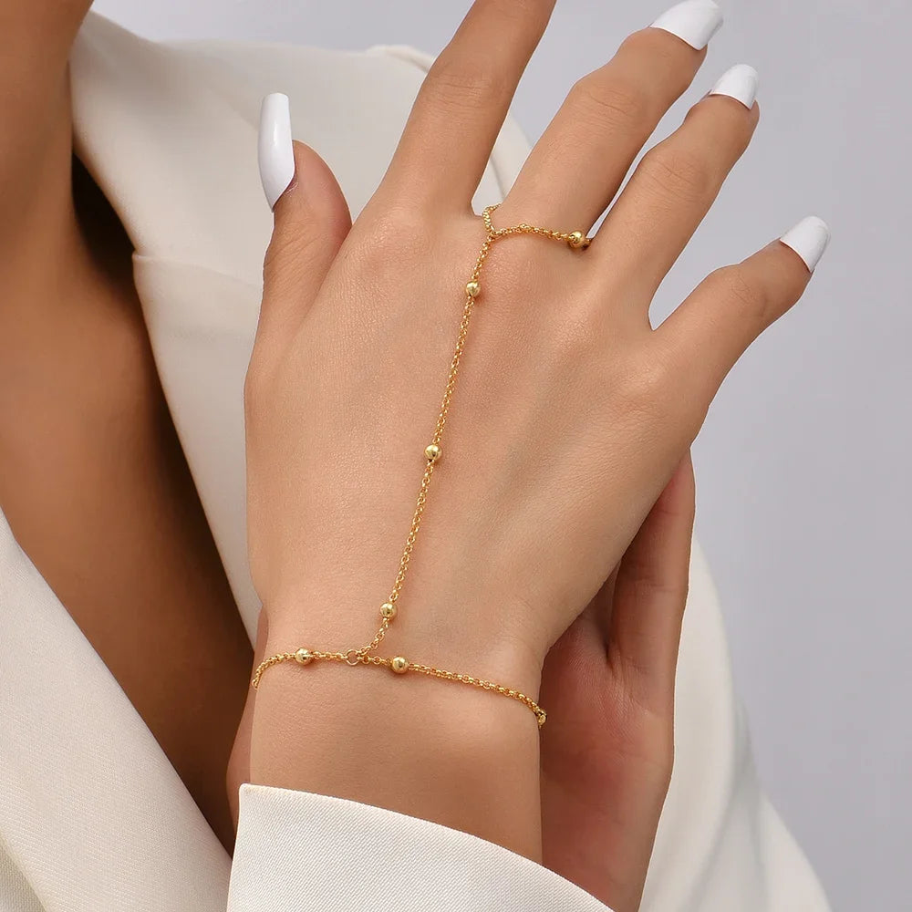 Hand Chain Bracelet Ring Gold