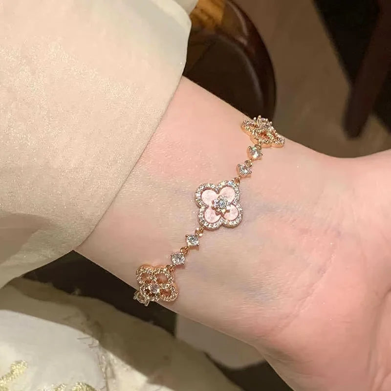 Pink Mother-of-Pearl Four-Leaf Clover Bracelet