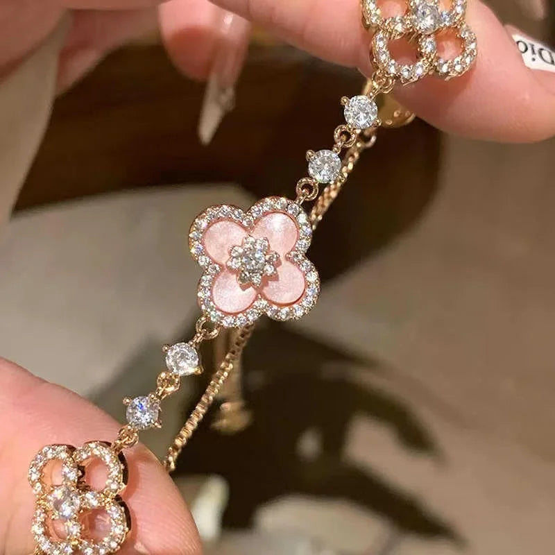 Pink Mother-of-Pearl Four-Leaf Clover Bracelet