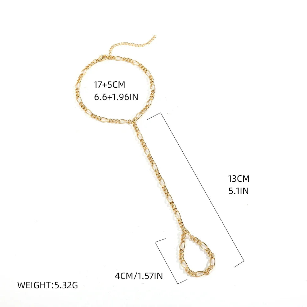 Hand Chain Bracelet Ring Gold
