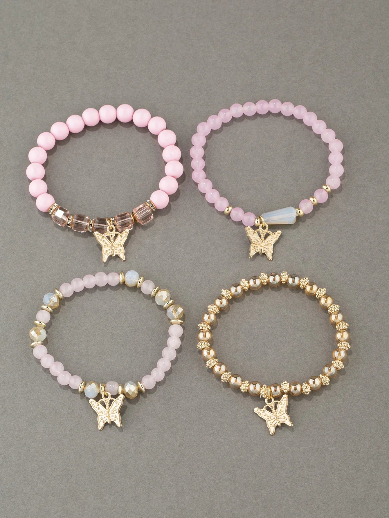 4Pcs Trendy Butterfly Beaded Bracelet Set For Women