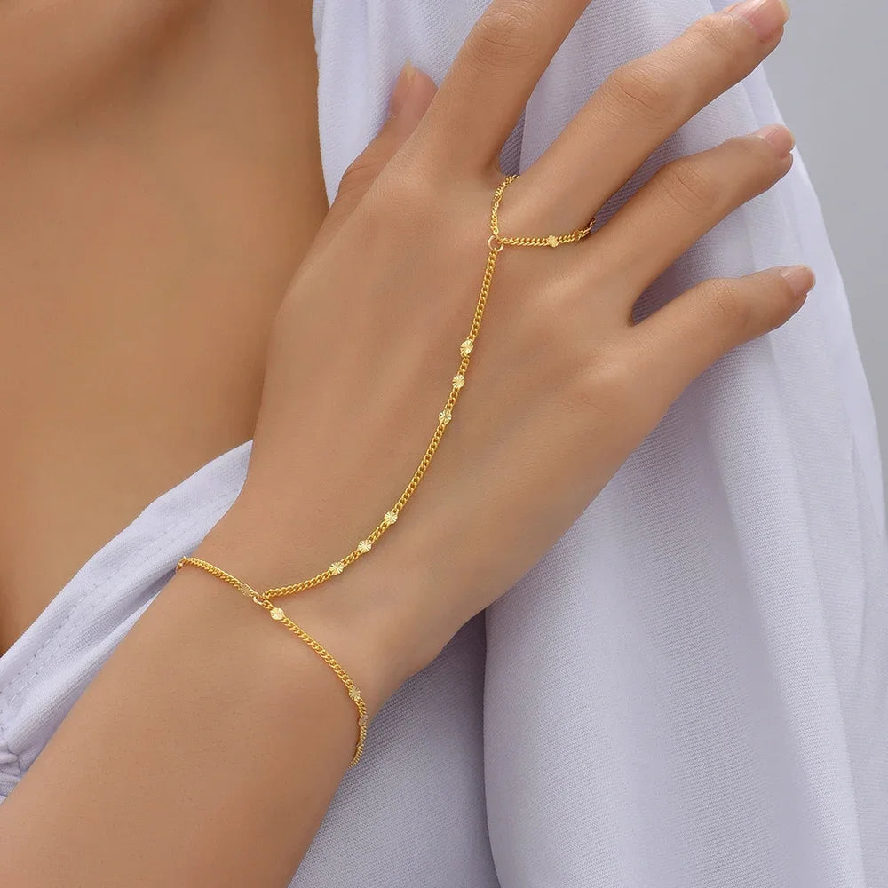 Hand Chain Bracelet Ring Gold