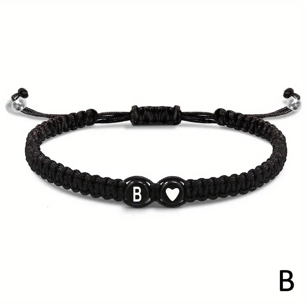 26 Letters Initial Heart Bracelets Adjustable A-Z Name For Women Men Friendship