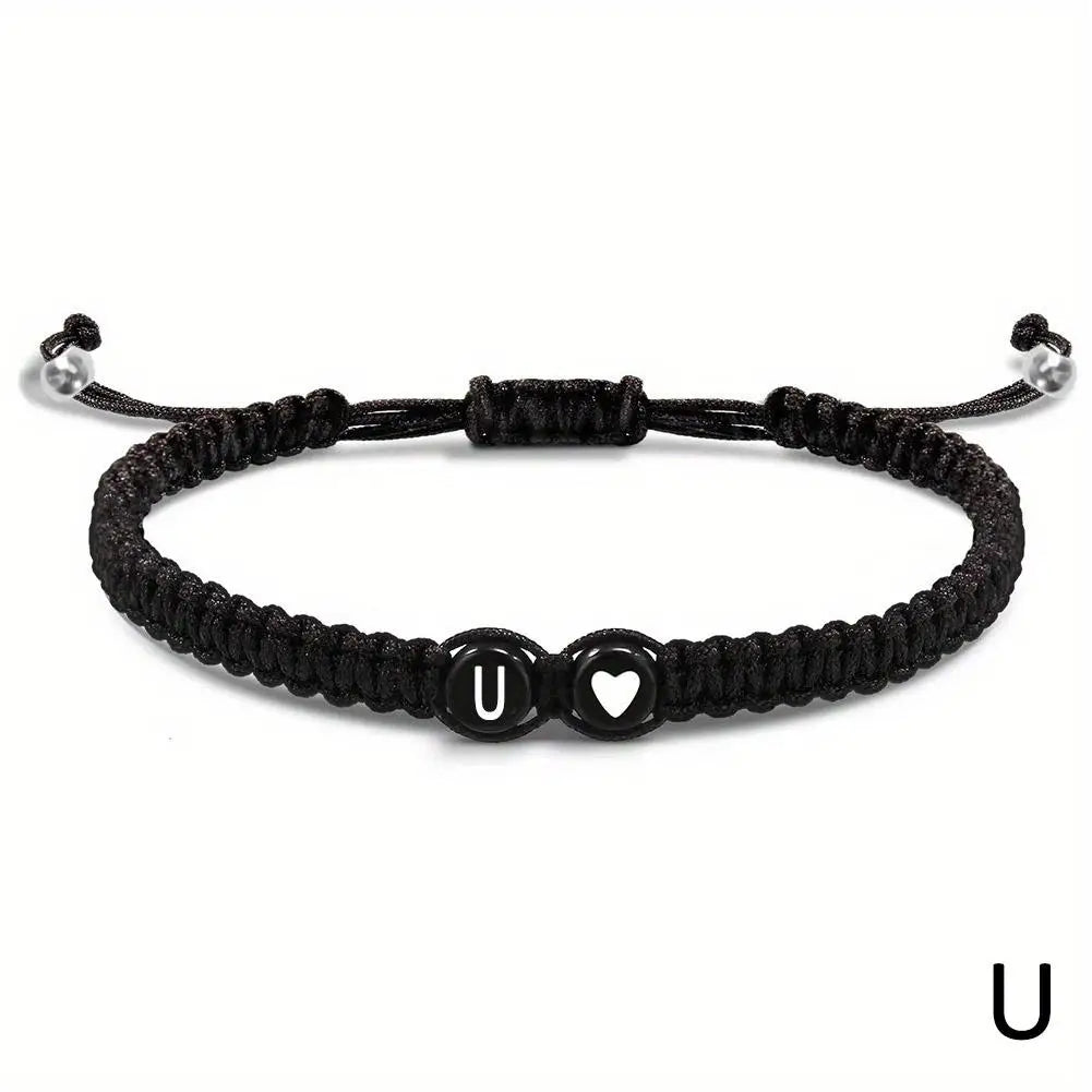 26 Letters Initial Heart Bracelets Adjustable A-Z Name For Women Men Friendship