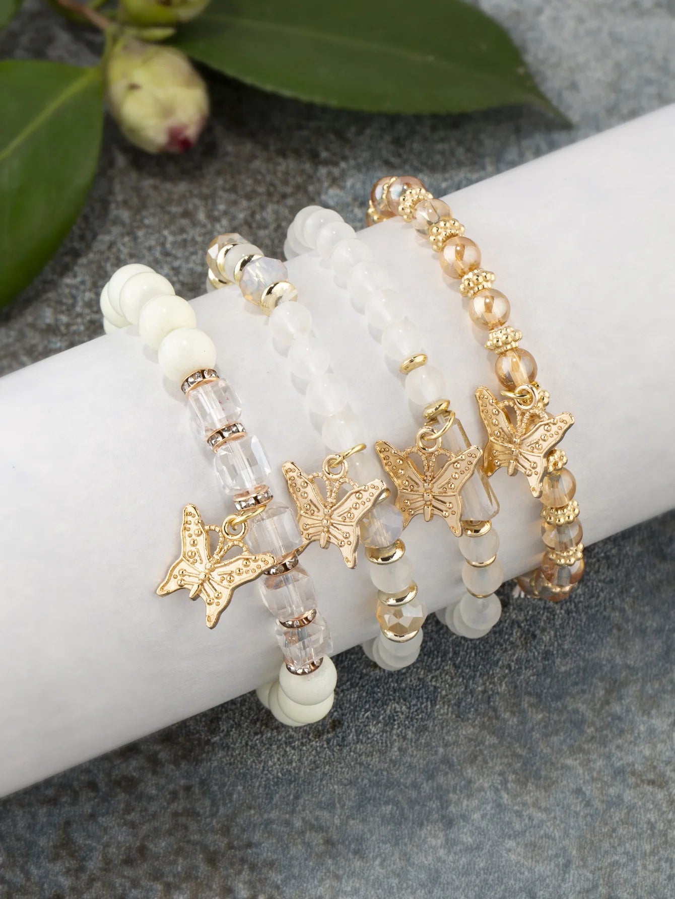 4Pcs Trendy Butterfly Beaded Bracelet Set For Women