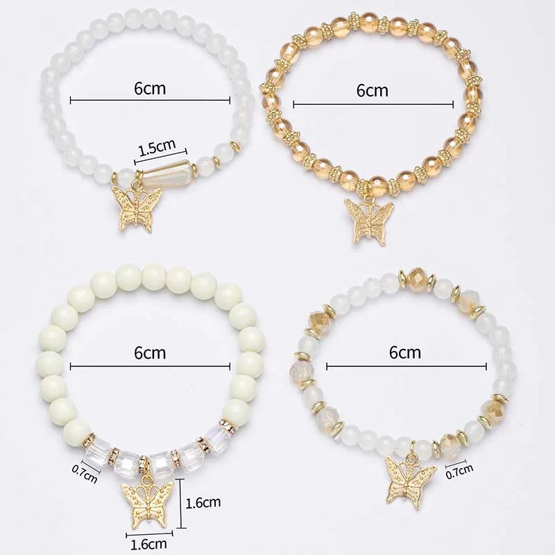 4Pcs Trendy Butterfly Beaded Bracelet Set For Women