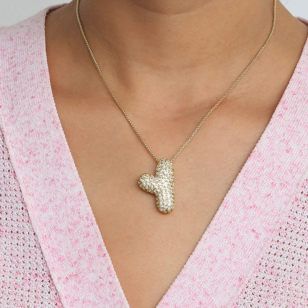 A-Z Letters Necklace Women Men Stainless Steel Chain Alphabet Gold