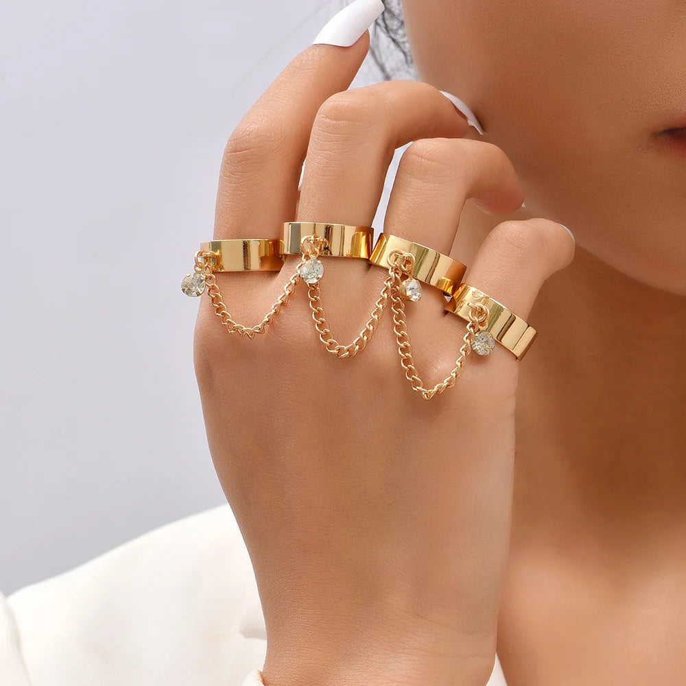 Hand Chain Bracelet Ring Gold