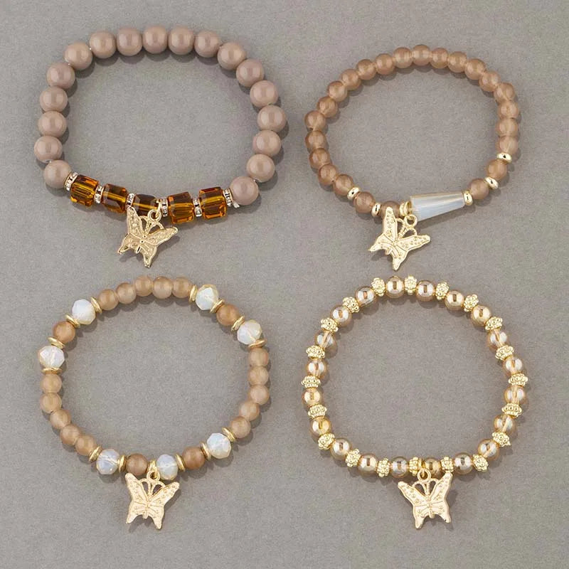 4Pcs Trendy Butterfly Beaded Bracelet Set For Women