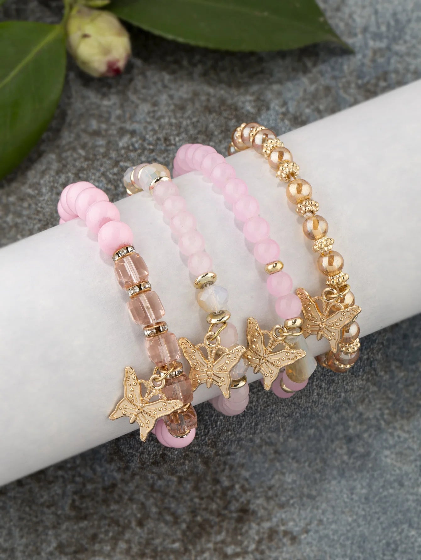 4Pcs Trendy Butterfly Beaded Bracelet Set For Women