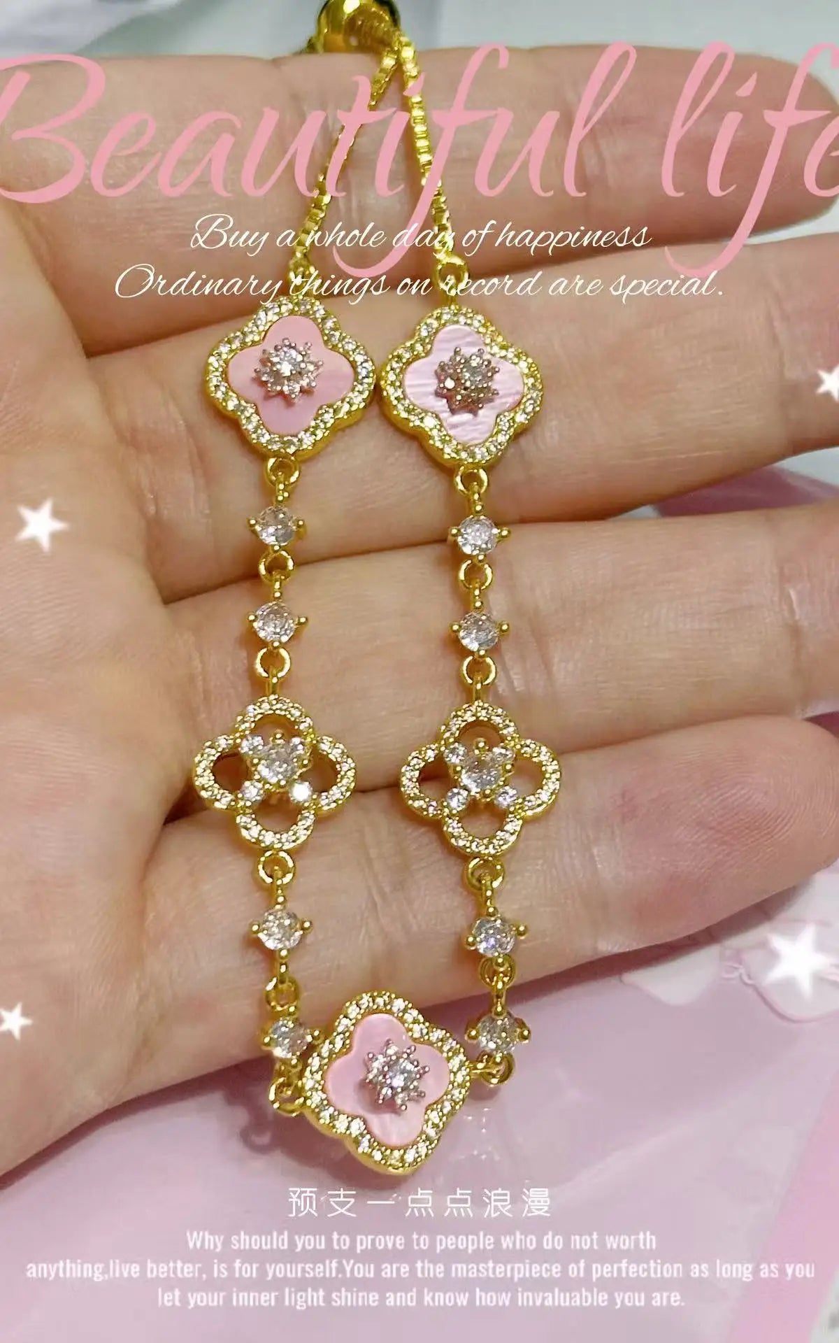 Pink Mother-of-Pearl Four-Leaf Clover Bracelet