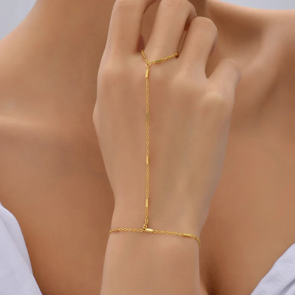 Hand Chain Bracelet Ring Gold