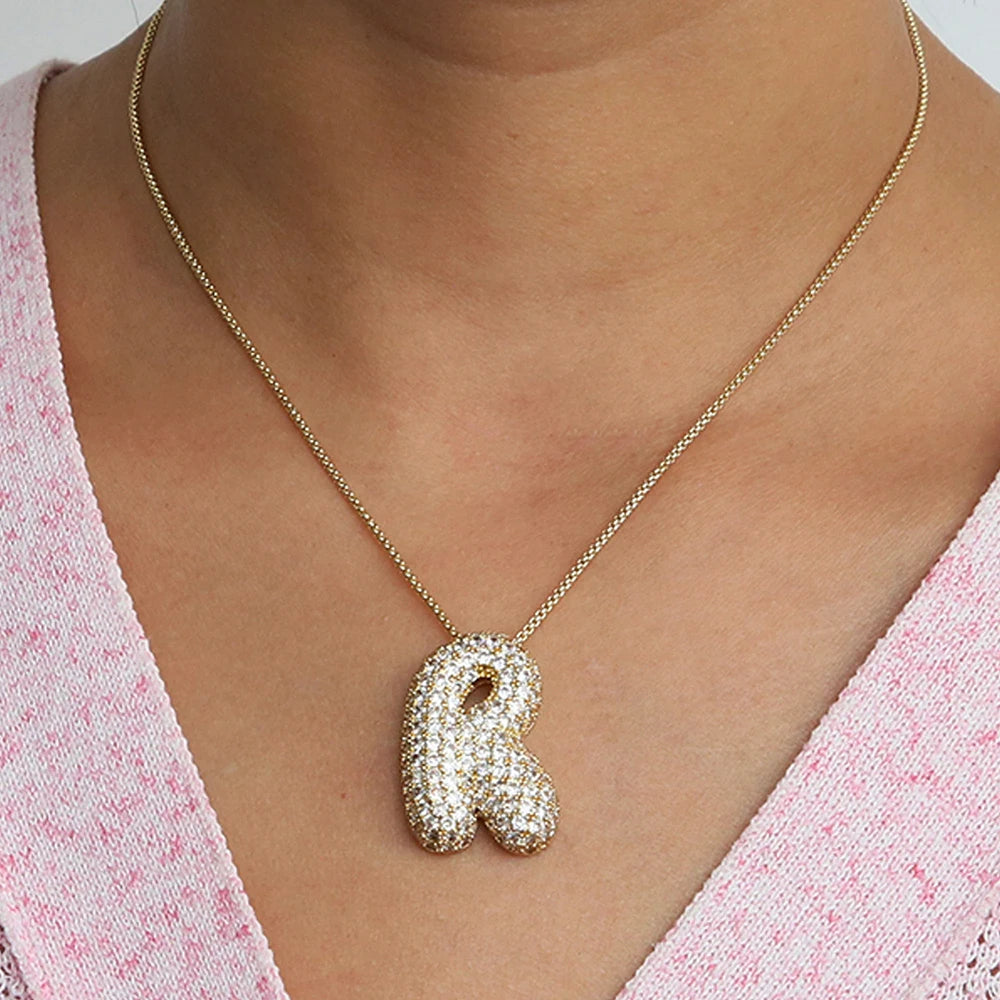 A-Z Letters Necklace Women Men Stainless Steel Chain Alphabet Gold