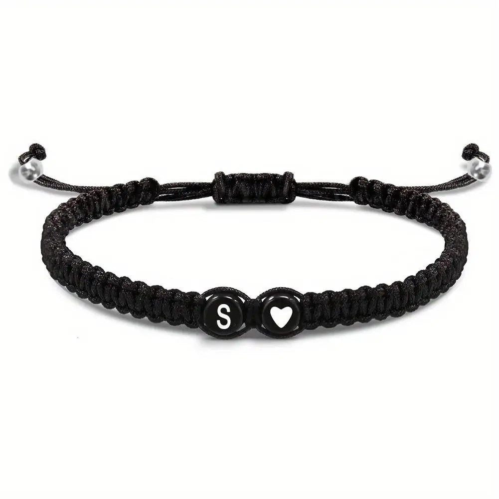 26 Letters Initial Heart Bracelets Adjustable A-Z Name For Women Men Friendship