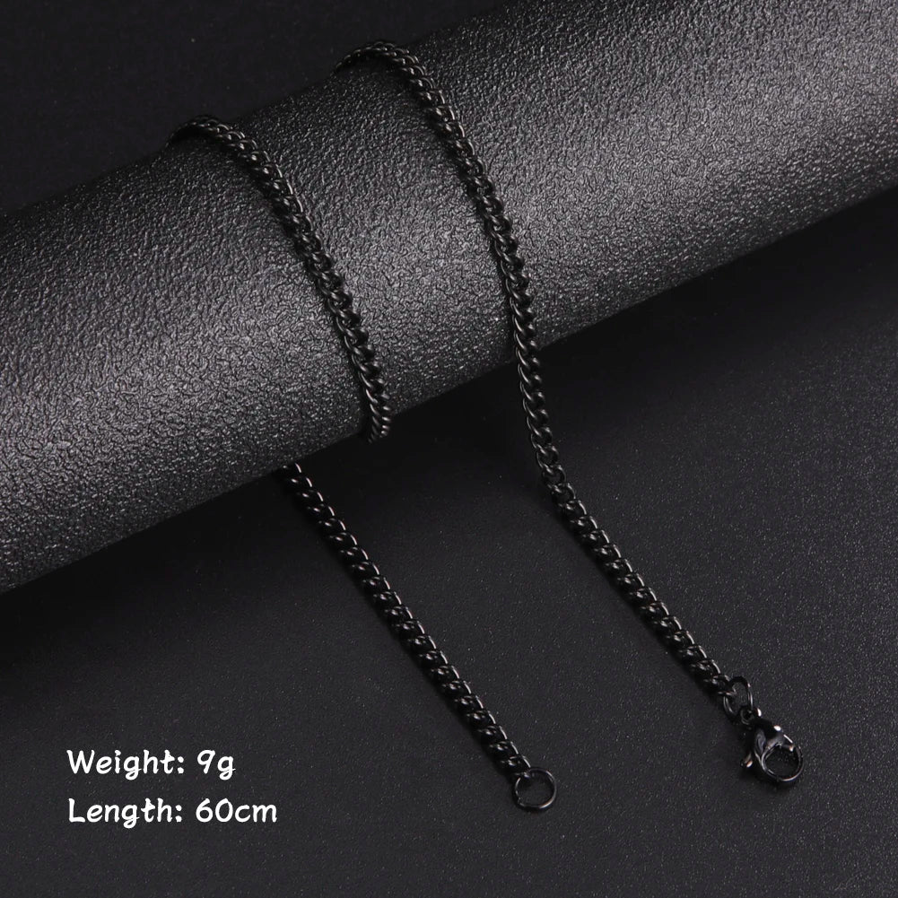 60cm Long Box Chain Necklace Men Stainless Steel Black Gold Color Link Chains
