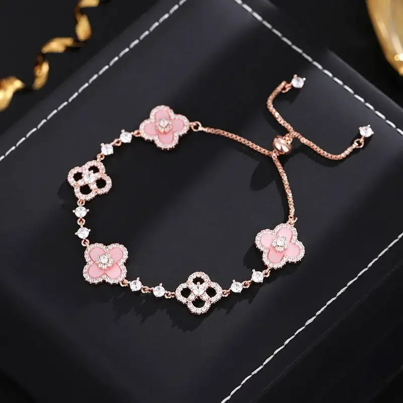 Pink Mother-of-Pearl Four-Leaf Clover Bracelet