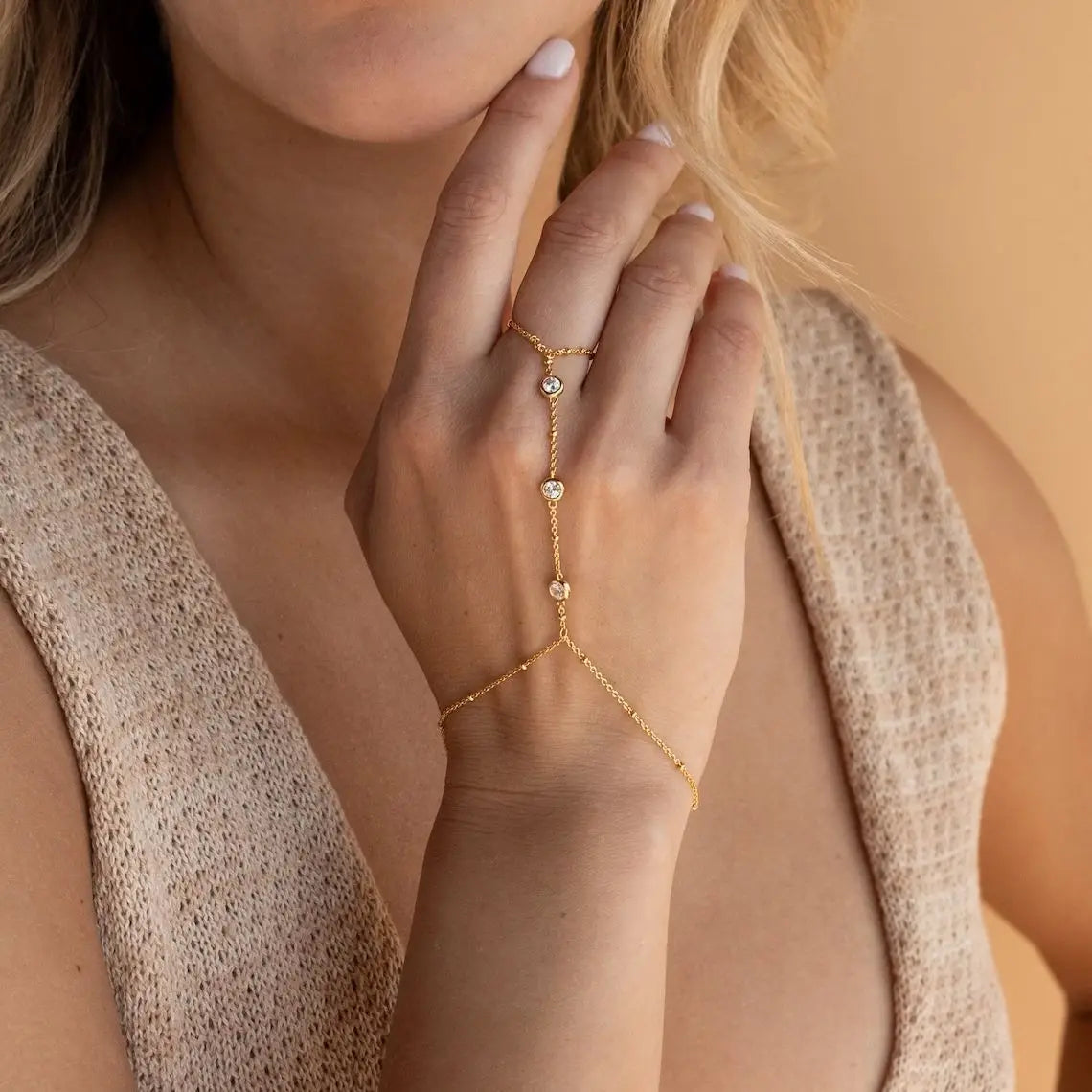 Hand Chain Bracelet Ring Gold