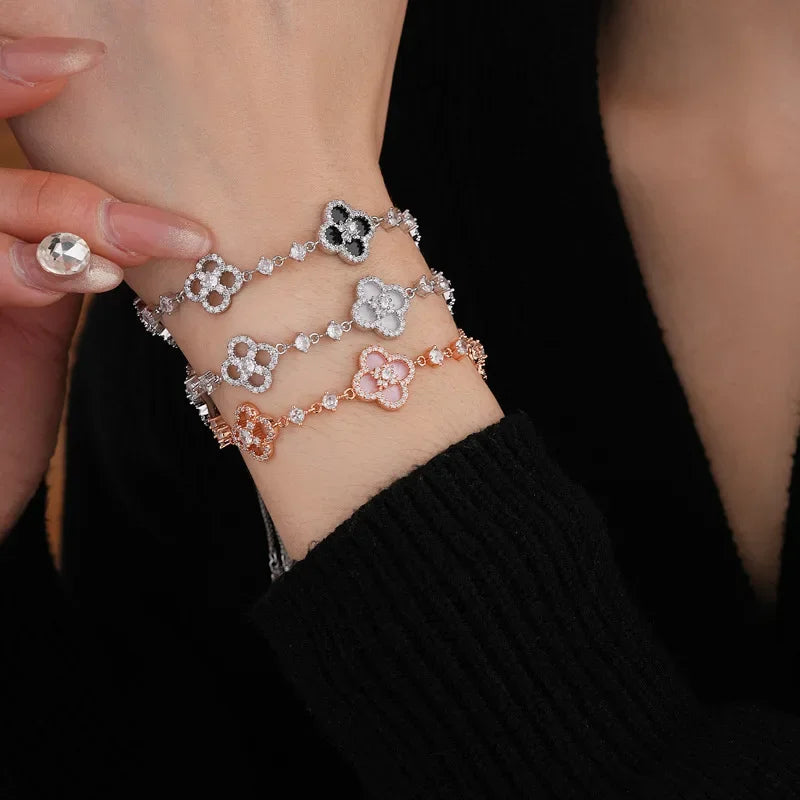 Pink Mother-of-Pearl Four-Leaf Clover Bracelet