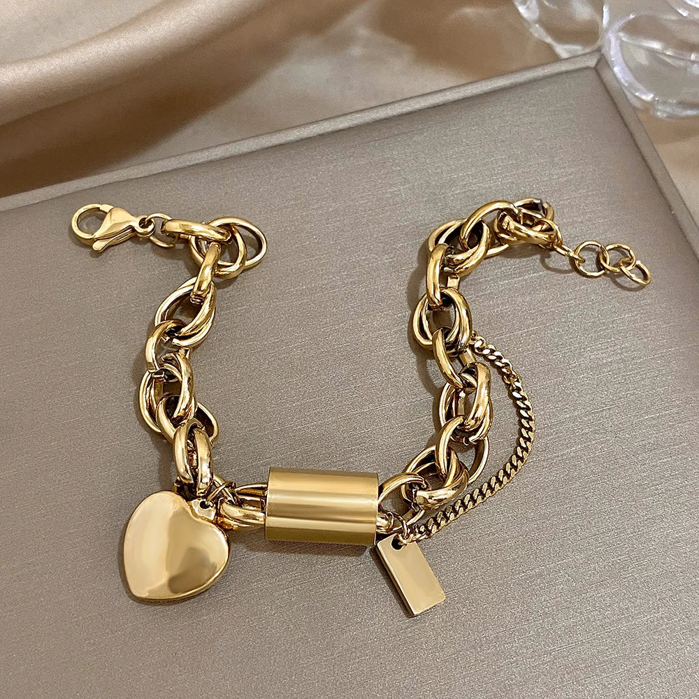 Stainless Steel Charm Bracelet Gold