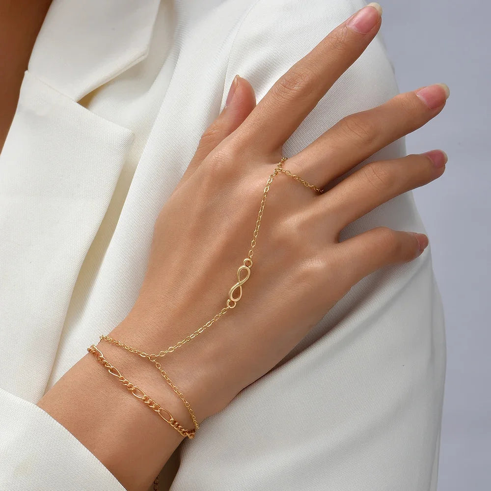 Hand Chain Bracelet Ring Gold