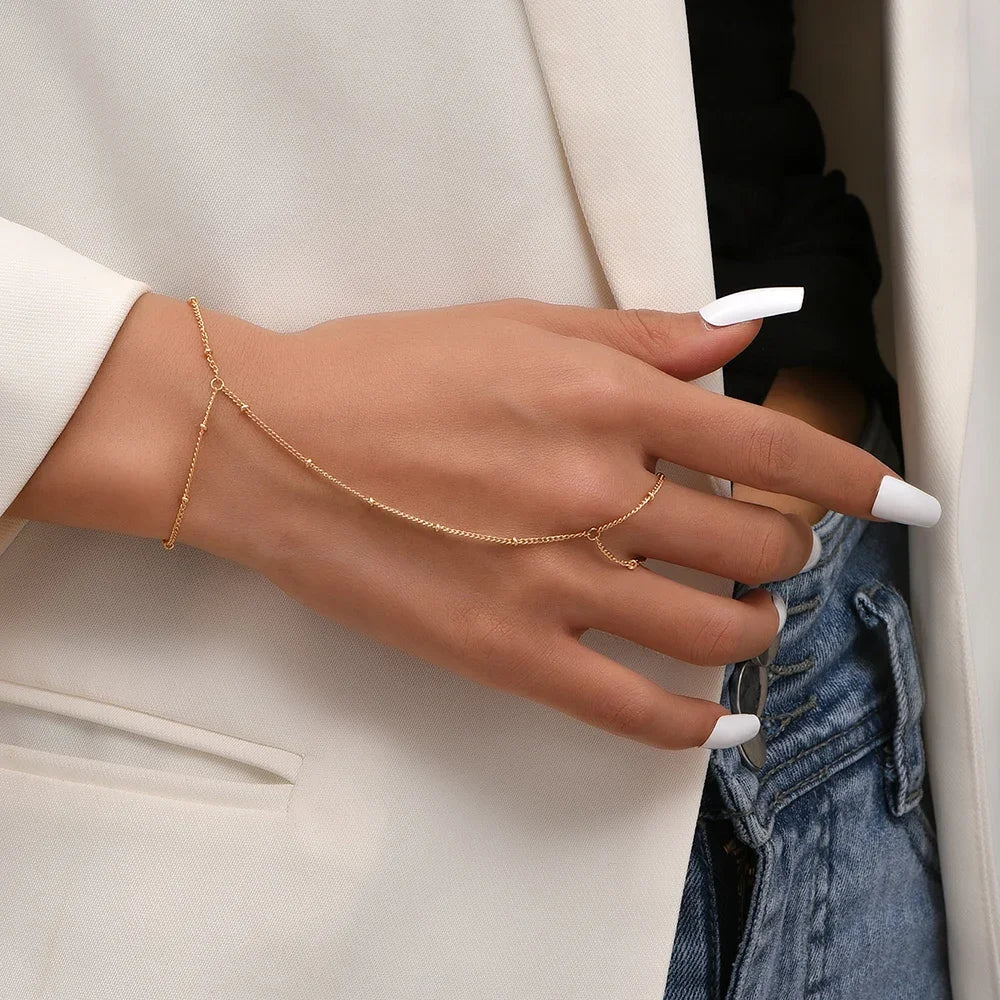 Hand Chain Bracelet Ring Gold