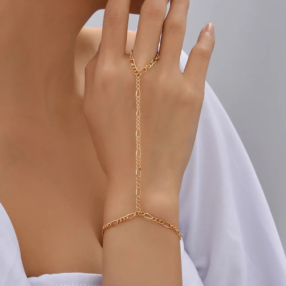 Hand Chain Bracelet Ring Gold