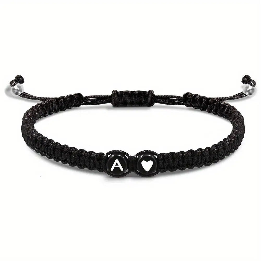 26 Letters Initial Heart Bracelets Adjustable A-Z Name For Women Men Friendship
