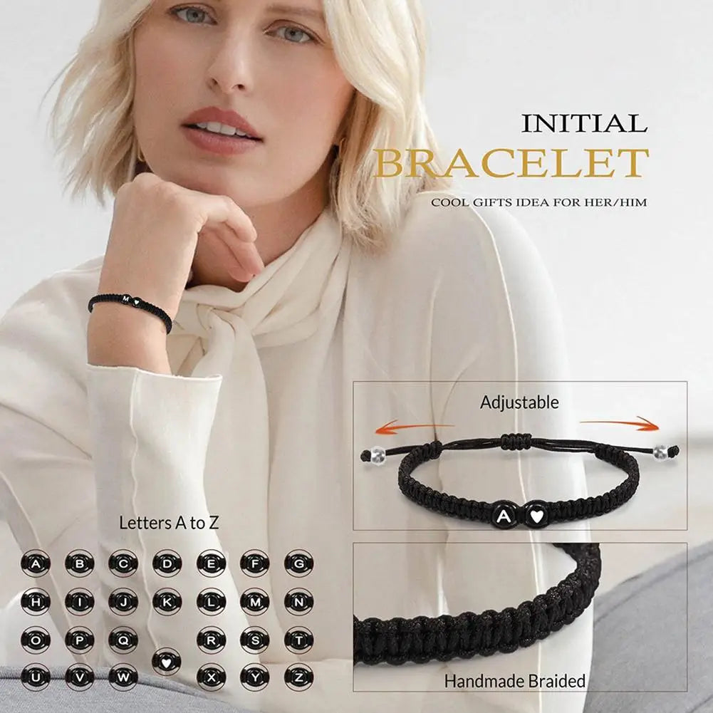 26 Letters Initial Heart Bracelets Adjustable A-Z Name For Women Men Friendship