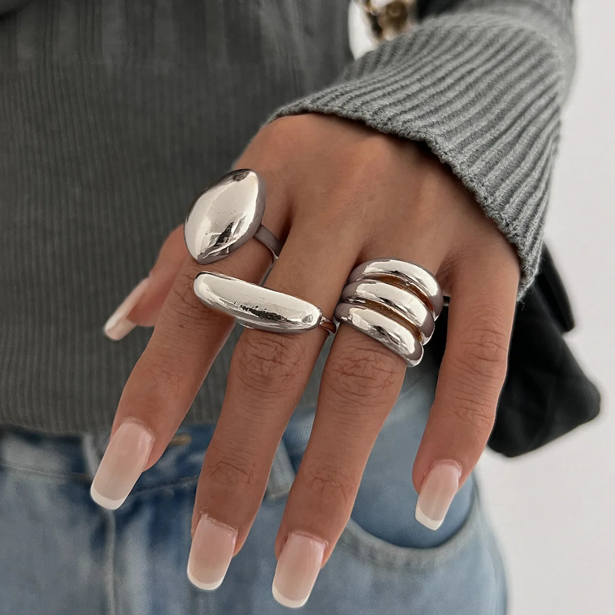 3pcs/set Metal Rings For Women Men Fashion Gold Silver Jewelry