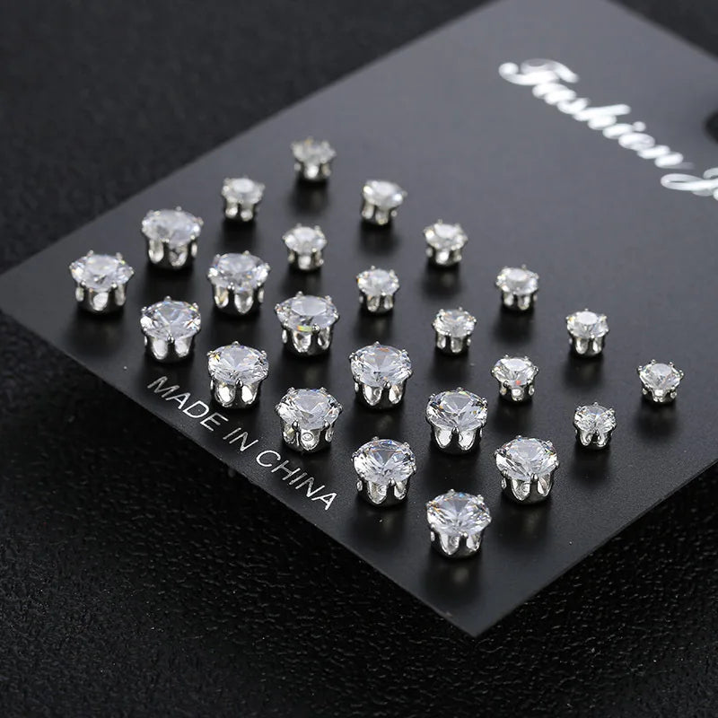Maximum 36 Pairs Earrings Set for Women Men Versatile Chic Silver
